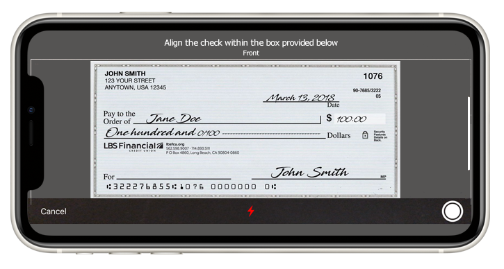 mobile deposit check front and back